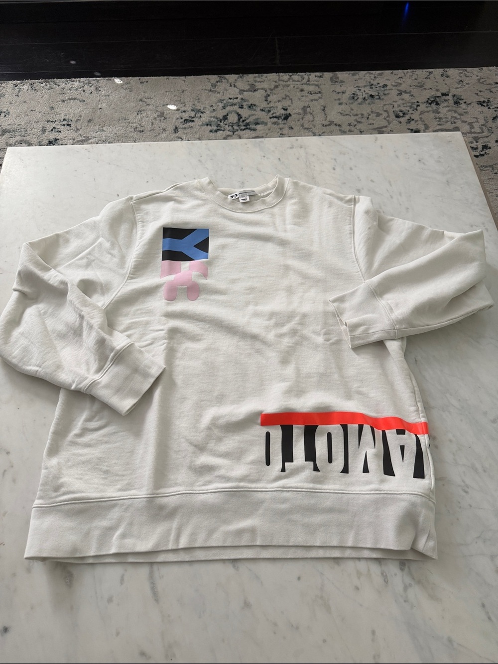 Men's Y3 adidas Yoshi Yamamoto oversized graphic crewneck sweatshirt.